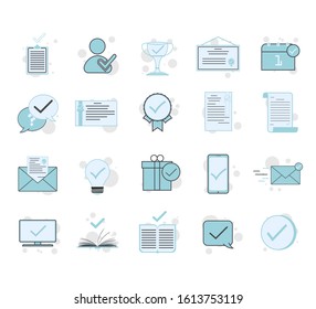 Simple Set of Approve Related Vector Line Icons. Document confirmation thin line symbols. List with checkboxes, settings approval tick sign