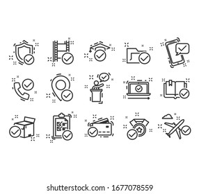 Simple Set of Approve Related Vector Line Icons. Approve Vector Line Icons Set. Authorization, Accept, Inspector Verification. Editable Stroke
