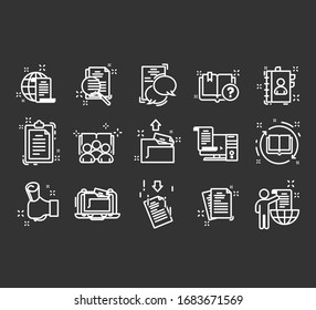 Juego sencillo de aprobar iconos de línea de vectores relacionados. Contiene iconos como contrato, certificado, datos adjuntos, factura, escritura de venta y más. 