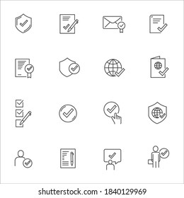 Simple Set of Approve Related Vector Line Icons. Contains such Icons as Protection Guarantee, Accepted Document, Quality Check and more.