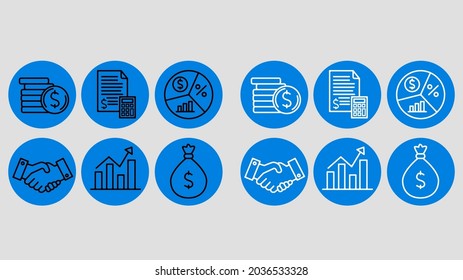 Conjunto simple de iconos de línea vectorial relacionados. Contiene iconos relacionados con las finanzas. Ilustración vectorial.