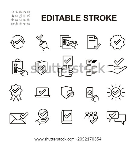 Simple Set of Approve Related Vector Line Icons. Contains such Icons as Protection Guarantee, Accepted Document, Quality Check and more. Editable Stroke. Eps 10.