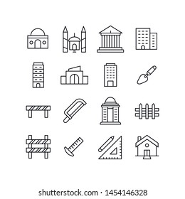 Simple set of architecture icons in trendy line style. Modern vector symbols, isolated on a white background. Linear pictogram pack. Line icons collection for web apps and mobile concept.