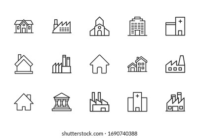 Simple set of architecture icons in trendy line style. Modern vector symbols, isolated on a white background. Linear pictogram pack. Line icons collection for web apps and mobile concept.