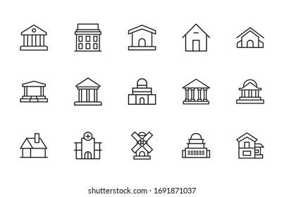 Conjunto simple de iconos de arquitectura en estilo de línea de moda. Símbolos vectoriales modernos, aislados en un fondo blanco. Envase para pictogramas lineales. Colección de iconos de línea para aplicaciones web y concepto móvil.