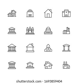 Einfache Sammlung von Architektursymbolen im trendigen Linienstil. Moderne Vektorillustration-Symbole einzeln auf weißem Hintergrund. Lineare Piktogrammpackung. Kollektion von Line-Icons für Web-Apps und mobiles Konzept.