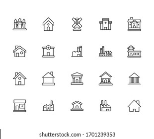 Simple set of architecture icons in trendy line style. Modern vector symbols, isolated on a white background. Linear pictogram pack. Line icons collection for web apps and mobile concept.