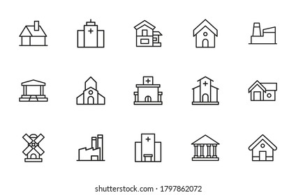 Simple set of architecture icons in trendy line style. Modern vector symbols, isolated on a white background. Linear pictogram pack. Line icons collection for web apps and mobile concept.