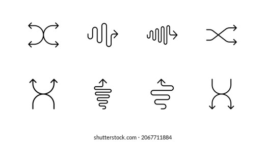 Simple set of arrow icons. Direction Up, Down, Rotation, U-Turn, Left, Right. Vector sign in simple style, isolated on white background. Original size 64x64 pixels.
