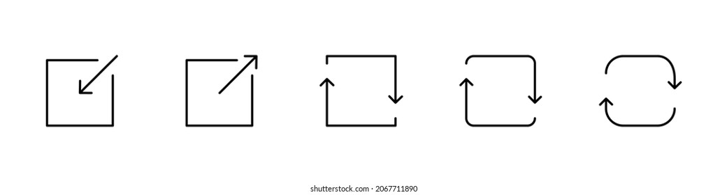 Simple set of arrow icons. Direction Up, Down, Rotation, U-Turn, Left, Right. Vector sign in simple style, isolated on white background. Original size 64x64 pixels.