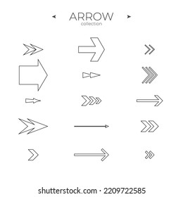 Simple set of arrow icons. Outline symbol collection. Thin line style. For Apps. Vector