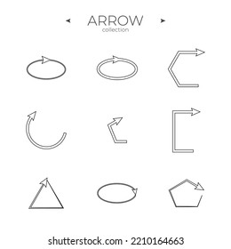 Conjunto simple de iconos de flecha. Colección de símbolos de esquema. Elementos básicos de la interfaz de usuario de flecha. Símbolos Web para sitios Web. Ilustración del vector