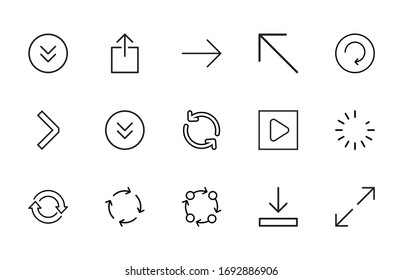 Conjunto simple de iconos de flecha en estilo de línea de moda. Símbolos vectoriales modernos, aislados en un fondo blanco. Envase para pictogramas lineales. Colección de iconos de línea para aplicaciones web y concepto móvil.