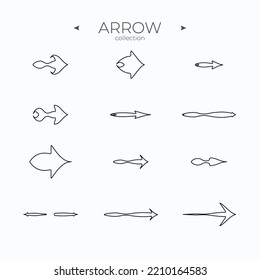 Simple set of arrow icons. Arrow vector icon set. Thin line style. To use in web and mobile UI. Editable vector stroke