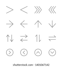 Simple Set of arrows interface Related Vector thin Line Icons. Contains such as direction, nevigation, button, next, skip, up, down, left, right, pointer, exchange and more. illustration