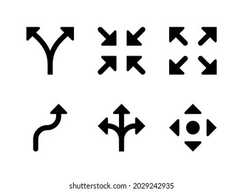 Simple Set of Arrows Related Vector Solid Icons. Contains Icons as Diverge, Curve Right, Three Way, Navigation and more.