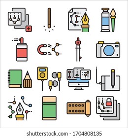 Conjunto simple de elementos de diseño relacionados con los iconos de línea de vectores de color