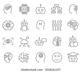 Simple Set of Artificial intelligence Related Vector Line Icons. Contains such Icons as idea, thoughts, project, creativity and more.