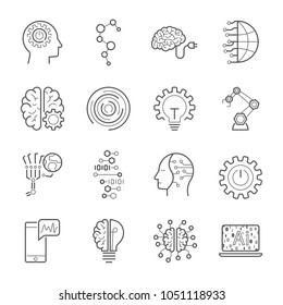 Simple Set of Artificial Intelligence Related Vector Line Icons. Contains such Icons as Face Recognition, Algorithm, Self-learning and more. Editable Stroke. EPS 10