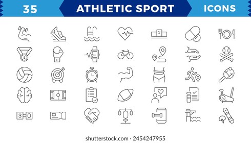 Einfache Gruppe von Athletic Sport Verwandte Vektorgrafik Line Icons. Pixel perfekt.Enthält solche Icons wie Reiten Wasserrad, SUP Boarding, Kopfpflege, Windsurfen und mehr. Bearbeitbarer Strich.
