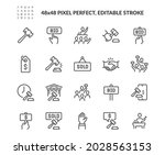 Simple Set of Auction Related Vector Line Icons. Contains such Icons as Price Tag, Deal, Auctioneer and more. Editable Stroke. 48x48 Pixel Perfect.