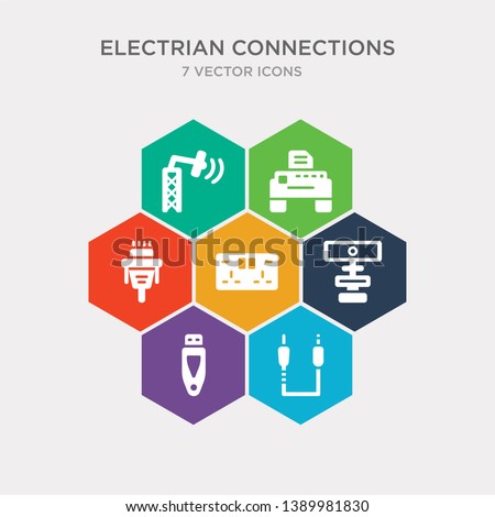 simple set of audio jack, usb, web camera, wall socket icons, contains such as icons vga, print, wireless internet and more. 64x64 pixel perfect. infographics vector