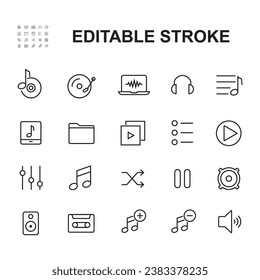 Simple Set of Audio Music Player Related Vector Line Icons. Contains Icons like Playlist, Vinyl and more. Editable stroke.
