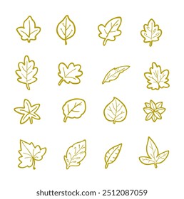 Simple set of autumn fallen leaves. Contour, white background, isolated. 
