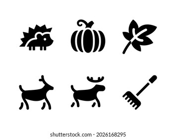 Simple Set of Autumn Related Vector Solid Icons. Contains Icons as Hedgehog, Pumpkin, Leaf and more.