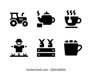 Simple Set of Autumn Related Vector Solid Icons. Contains Icons as Tractor, Teapot, Scarecrow and more.