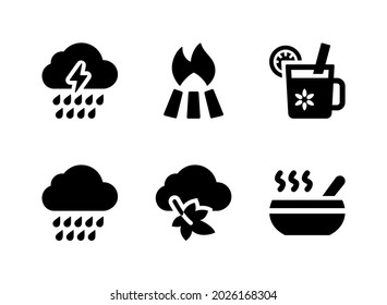 Simple Set of Autumn Related Vector Solid Icons. Contains Icons as Thunderstorm, Bonfire, Mulled Wine and more.