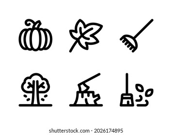 Simple Set of Autumn Related Vector Line Icons. Contains Icons as Pumpkin, Leaf, Rake and more.