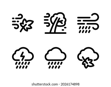 Simple Set of Autumn Related Vector Line Icons. Contains Icons as Breeze, Rain, Thunderstorm and more.