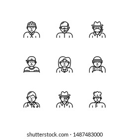 Simple Set of avatar Related Vector Line Icons. Contains such cooker, cowboy, dentist, detective, diver, DJ, doctor, engineer, farmer.