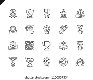 Simple Set Awards Line Icons for Website and Mobile Apps. Contains such Icons as Ribbon, Medal, Certificate, Star, Prize. 48x48 Pixel Perfect. Vector illustration.