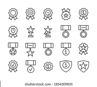 Un Simple Conjunto De Premios Contrata Iconos. Elementos Para Concepto Móvil Y Aplicaciones Web. Iconos De Vector De Línea Delgada Para Diseño Y Desarrollo De Sitios Web, Desarrollo De Aplicaciones. Paquete Premium.