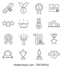 Simple Set of awards Related Vector Line Icons. Contains such Icons as victory, leadership, cup, medal, diploma, prize, rating, crown and more.