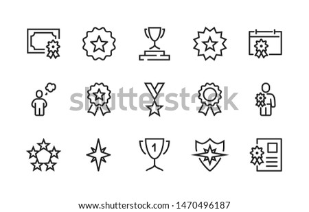 Simple Set of Awards Vector Line Icons. Modern outline elements, graphic design concepts. Contains such Icons as Cup, Pedestal, Medal, Diploma, Star, Calendar. Editable Stroke. 48x48 Pixel Perfect.