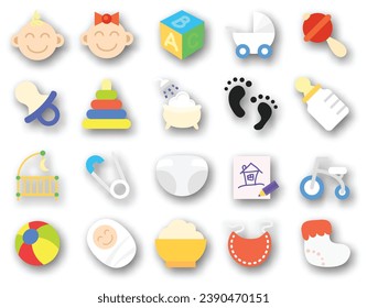 simple set baby and childhood icon illustration style flat