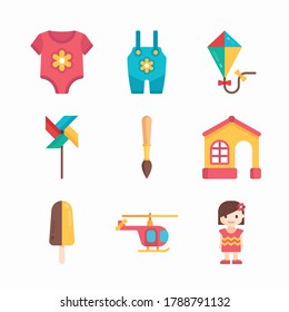 Simple Set Baby Elements Vector Color Icons. Color with Editable stroke