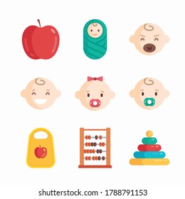 Simple Set Baby Elements Vector Color Icons. Color with Editable stroke