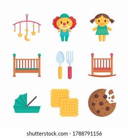 Simple Set Baby Elements Vector Color Icons. Color with Editable stroke