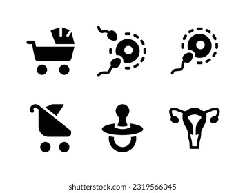 Simple Set of Baby Maternity Related Vector Solid Icons. Contains Icons as Stroller, Fertilization, Baby Carriage and more.