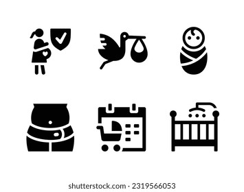 Simple Set of Baby Maternity Related Vector Solid Icons. Contains Icons as Pregnancy Insurance, Stork Delivery, Newborn and more.