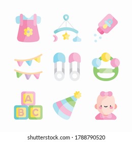 Simple Set Baby Shower Vector Color Icons