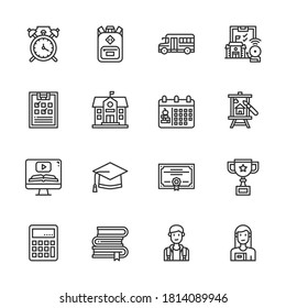 Simple Set of Back to School Line Icons, Outline symbol collection, student,  school bus, backpack, 