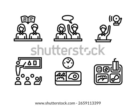 Simple Set of Back to School Related Line Icons. Contains Icons as Study Group, School Bell, Classroom Teaching and more.