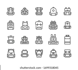 Simple set of backpack icons in trendy line style. Modern vector symbols, isolated on a white background. Linear pictogram pack. Line icons collection for web apps and mobile concept.