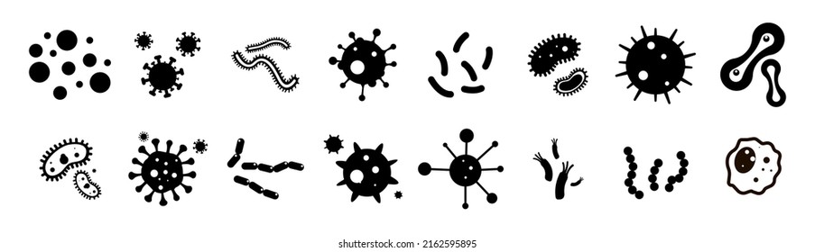 Simple set of bacteria icons and virus