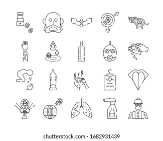Simple Set of Bacteria Related Vector Line Icons. Contains such Icons as Virus, Colony of Bacteria